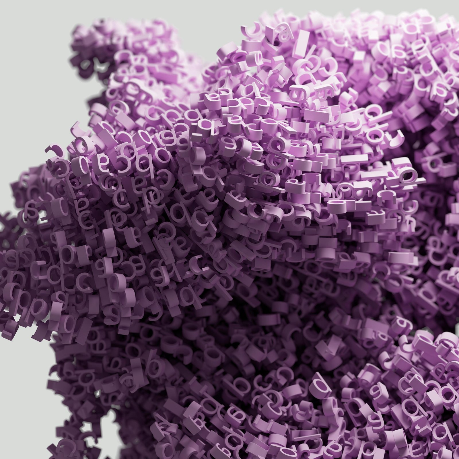 A captivating 3D rendering of purple letters forming an abstract design.